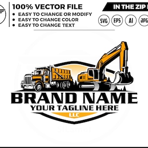 Dump Truck & Excavator Logo: Heavy Equipment SVG (Digital Download)