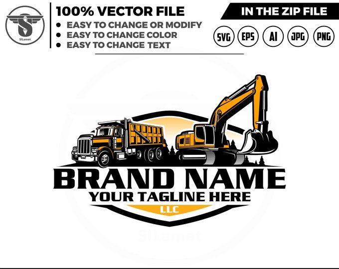 dump truck and excavator logo - equipment vehicles logo - heavy equipment svg