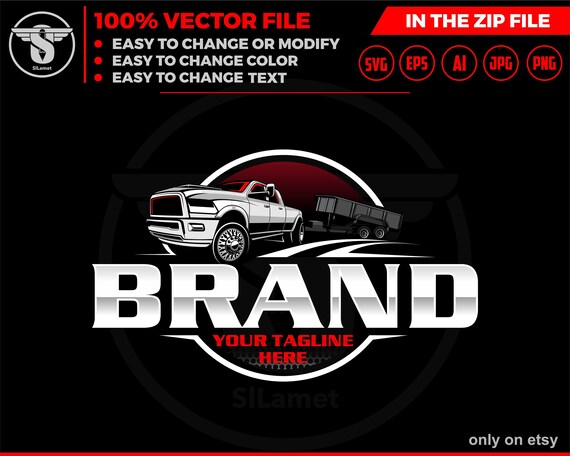 pickup and dump trailer logo - pickup and trailer logo - trailer towing logo - towing Company Logo - pickup and flatbed trailer