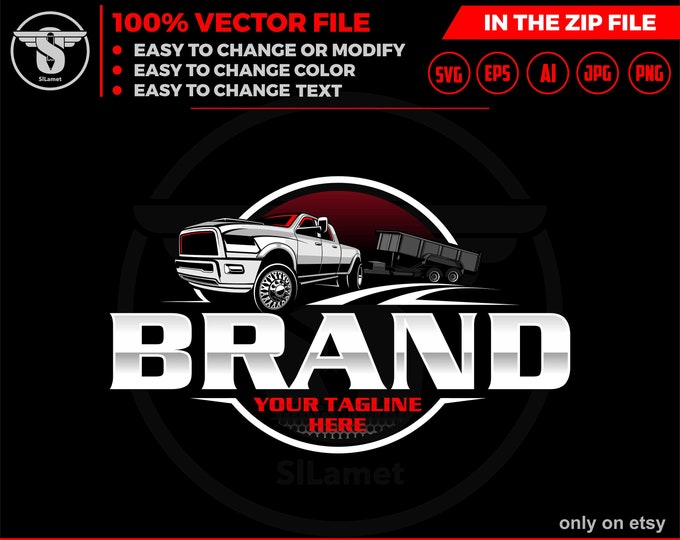 pickup and dump trailer logo - pickup and trailer logo - trailer towing logo - towing Company Logo - pickup and flatbed trailer