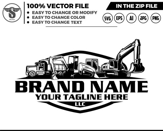 silhouette equipment vehicles logo, heavy equipment svg, dump truck, mini excavator, Skid steer loader logo, truck logo, skid steer svg,