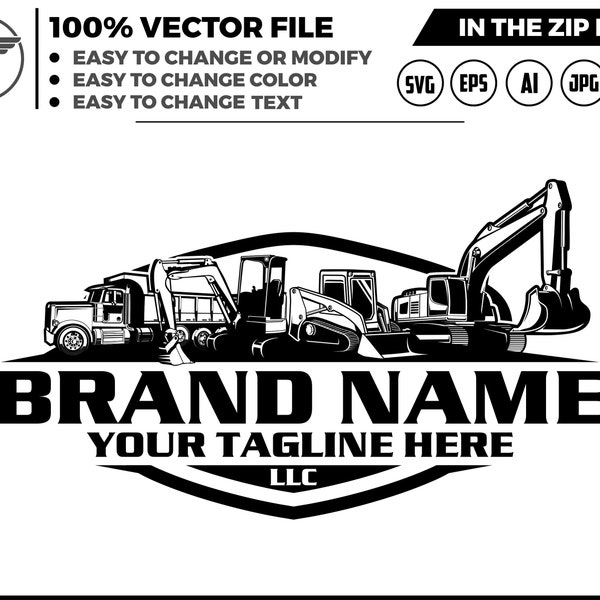 silhouette equipment vehicles logo, heavy equipment svg, dump truck, mini excavator, Skid steer loader logo, truck logo, skid steer svg,