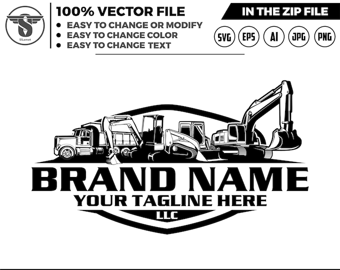 silhouette equipment vehicles logo, heavy equipment svg, dump truck, mini excavator, Skid steer loader logo, truck logo, skid steer svg,