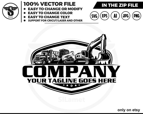 equipment vehicles logo, heavy equipment svg, dump truck, excavator, Skid steer loader logo, truck logo