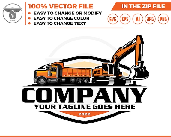 dump truck and excavator logo - digging logo - earth digging logo - dump truck svg - excavator svg