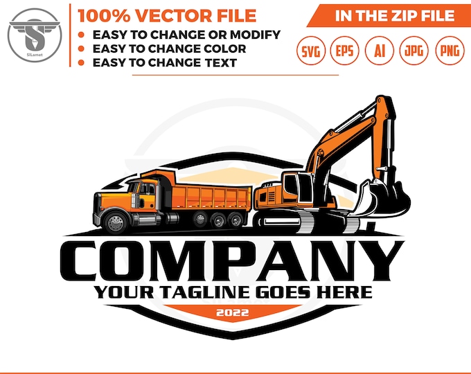 dump truck and excavator logo - digging logo - earth digging logo - dump truck svg - excavator svg