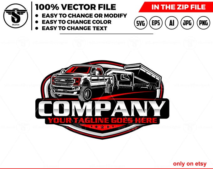 Pickup &  gooseneck dump Trailer Logo - junk removal SVG : dump rental