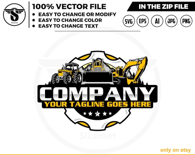 equipment vehicles repair logo - heavy equipment repair logo - bulldozer, excavator, tractor