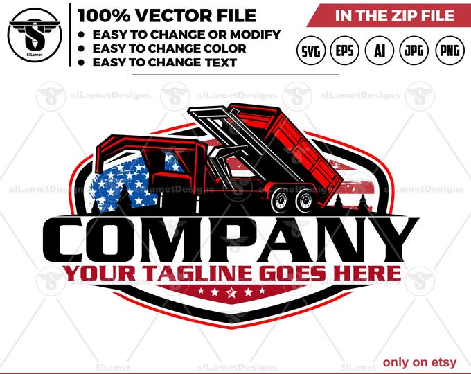america dump roll off trailer logo Logo - dump roll Trailer Logo Template - Hauling Equipment Branding - USA dump trailer logo