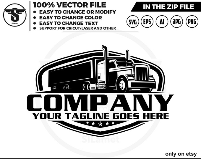 Trucking Company Logo: Semi Truck Vector Graphics (Digital Download)