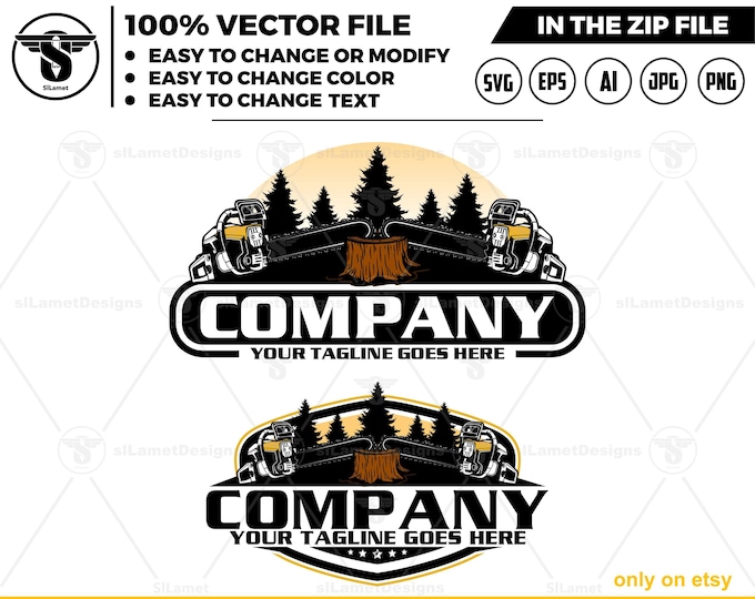 chainsaw logo- tree sevice logo - chainsaw logo - tree cutter - logging logo - logg logo