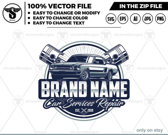 car service logo - car repair logo template - automotive logo, piston logo - classic car repair logo - classic car repair logo