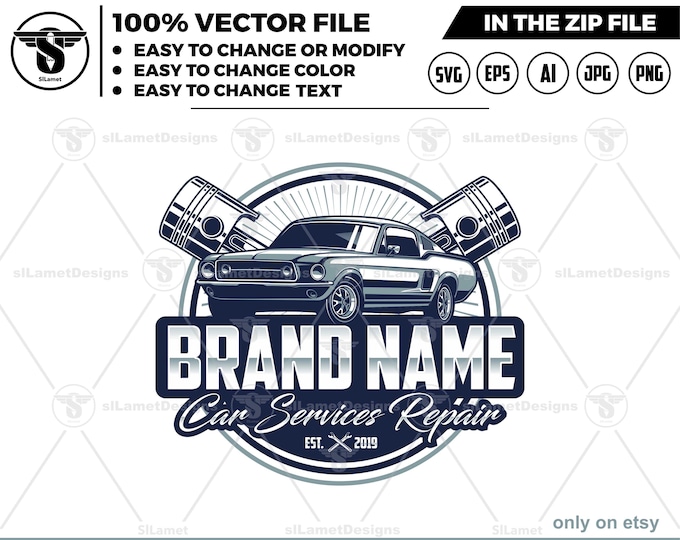 car service logo - car repair logo template - automotive logo, piston logo - classic car repair logo - classic car repair logo