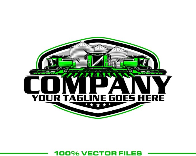 Combine Harvester Logo: Editable Vector Design for Farm Equipment & Agriculture Machinery (SVG, EPS, PNG)