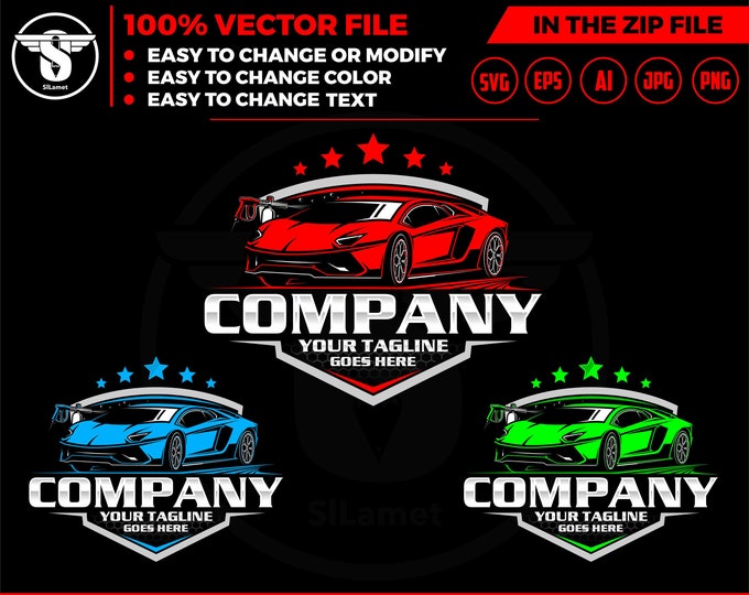car wash logo template - auto detailing car logo template - sport car Detailing Services logo - car clean logo - luxury detailing logo svg