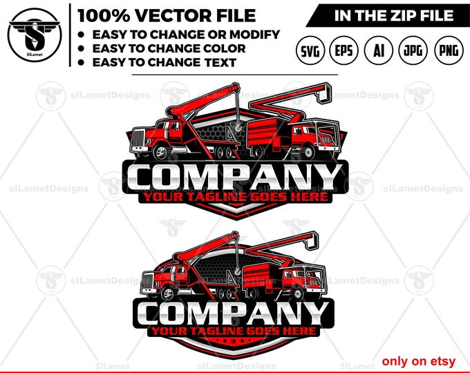 tree sevice logo - crane truck and Forestry Bucket logo - tree cuting logo - crane boom truck logo - Logging Equipment logo