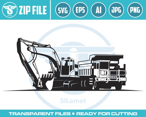 dump truck and excavator svg, truck and excavator svg, excavator svg, excavator silhouette, digger svg,heavy equipment svg, cut file, truck