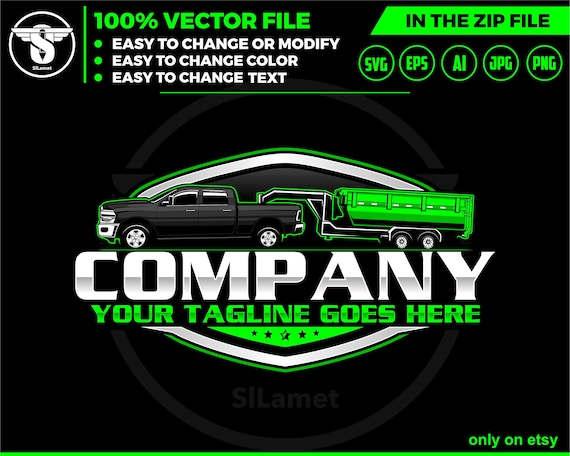pickup and dump trailer logo - pickup and gooseneck dump trailer - trailer towing logo - towing Company Logo - side view