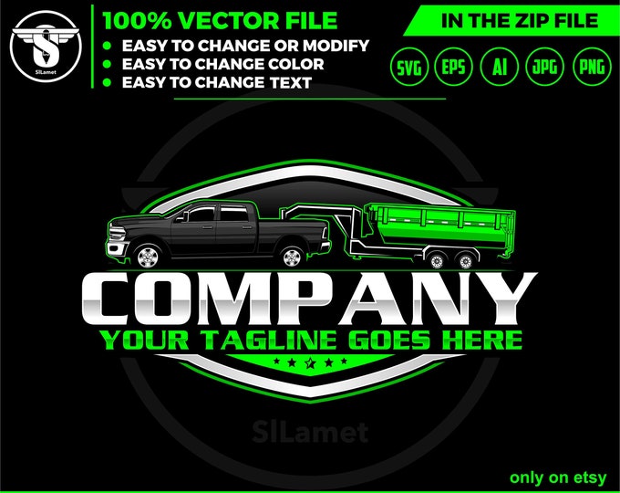 pickup and dump trailer logo - pickup and gooseneck dump trailer - trailer towing logo - towing Company Logo - side view