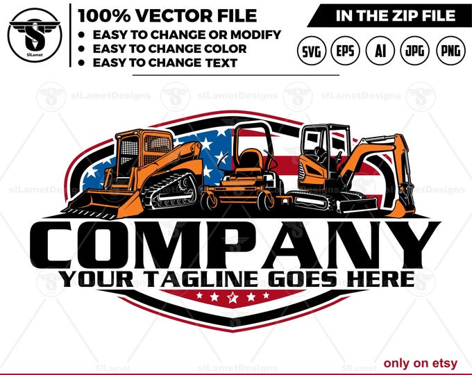america equipment vehicles logo - Skid steer loader, zero turn mowers, lawn mower, mini excavator - heavy equipment svg