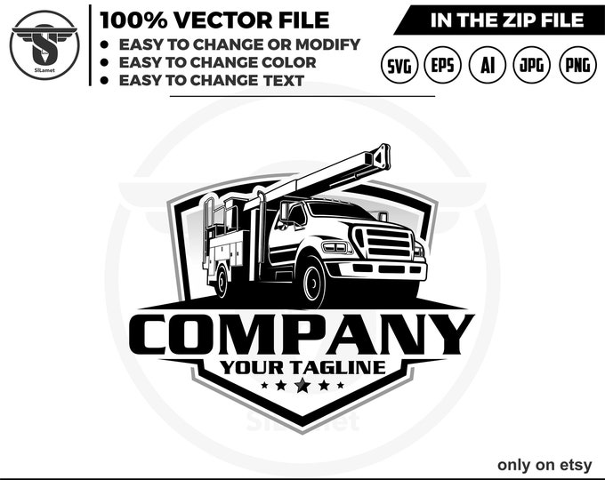 Bucket Trucks logo - tree sevice logo - Forestry Bucket Trucks logo - chainsaw logo - tree cuting logo - MECHANICS TRUCKS logo