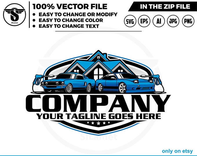 Car wash logo - car wash house logo - Pressure Wash logo - Wash House logo - house washing logo - wash logo - clean logo
