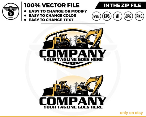 Bulldozer and excavator logo - Heavy Equipment logo - Construction Logo