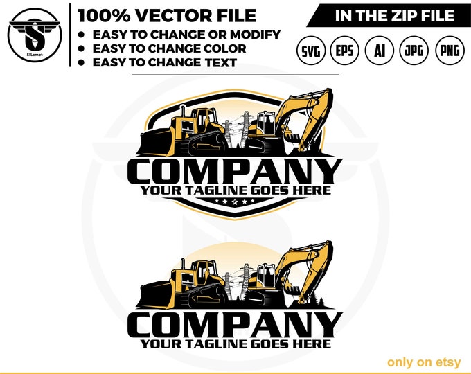 Bulldozer & Excavator Logo: Heavy Equipment Construction (Digital Download)