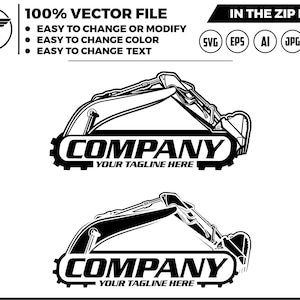 Arm Bucket Excavator silhouette Logo: Construction Digging Equipment for cricut (SVG, EPS, PNG)