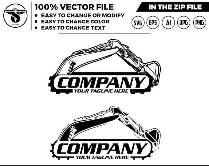 Arm Bucket Excavator silhouette Logo: Construction Digging Equipment for cricut (SVG, EPS, PNG)