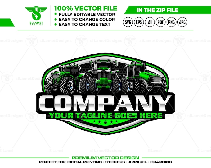 Tractor Fleet Logo Design: Agriculture Branding, Farming Company Logo, Heavy Equipment Vector, Modern Farm Machinery Logo, Farm Service Logo