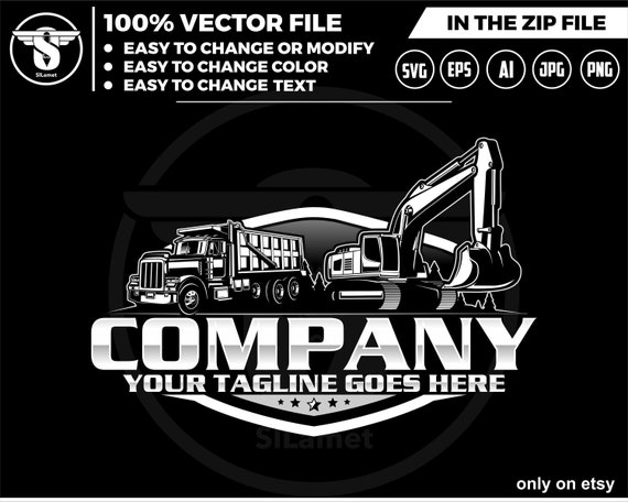 excavator and dump truck logo - equipment vehicles logo - heavy equipment logo - dump truck - excavator
