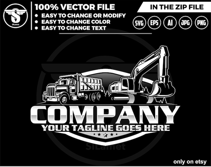 excavator and dump truck logo - equipment vehicles logo - heavy equipment logo - dump truck - excavator