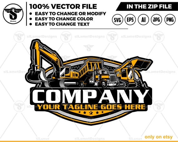equipment vehicles logo - heavy equipment logo - skid steer - dump truck - excavator - heavy equipmen rental logo -  heavy equipment repair