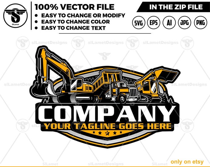 equipment vehicles logo - heavy equipment logo - skid steer - dump truck - excavator - heavy equipmen rental logo -  heavy equipment repair