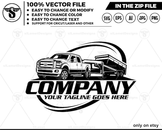 pickup and dump trailer logo - pickup and trailer logo - dump trailer services logo - dump junk services logo - dump trailer