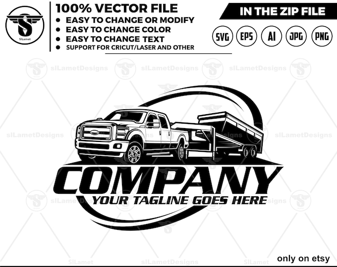 pickup and dump trailer logo - pickup and trailer logo - dump trailer services logo - dump junk services logo - dump trailer