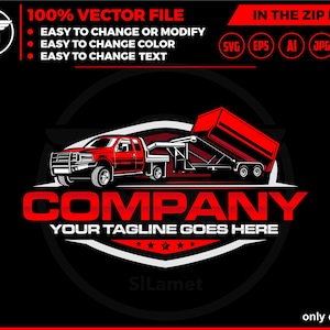 pickup and dump trailer logo, pickup and trailer logo - trailer towing logo - towing Company Logo - pickup and flatbed trailer