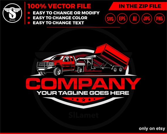 pickup and dump trailer logo, pickup and trailer logo - trailer towing logo - towing Company Logo - pickup and flatbed trailer
