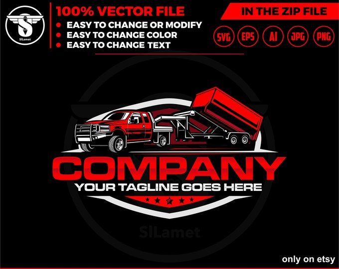 pickup and dump trailer logo, pickup and trailer logo - trailer towing logo - towing Company Logo - pickup and flatbed trailer