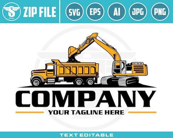 dump truck and excavator logo - digging logo - earth digging logo - dump truck svg - excavator svg