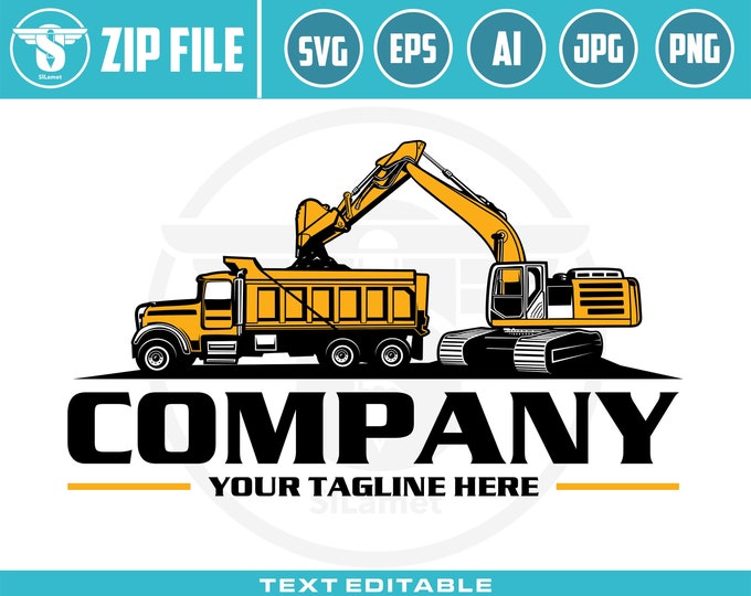 dump truck and excavator logo - digging logo - earth digging logo - dump truck svg - excavator svg