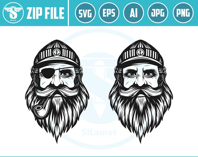 Pirate Captain SVG: Sea Captain Vector Graphics (Digital Download)
