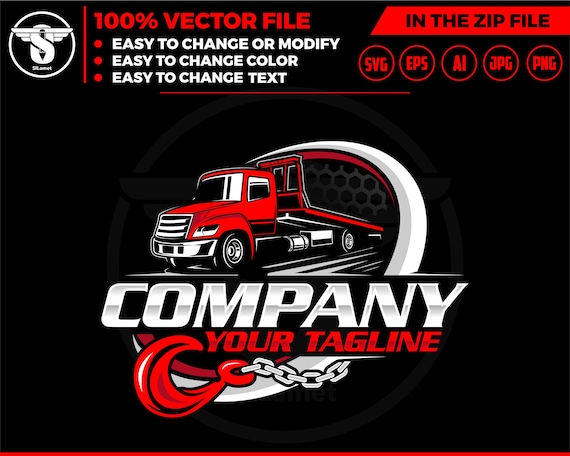 flat bed tow truck logo - flat bed towing - towing truck logo - towing service logo