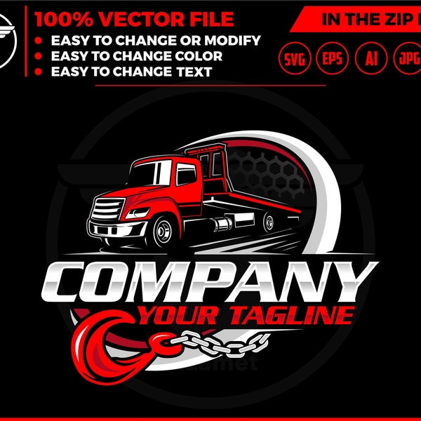 flat bed tow truck logo - flat bed towing - towing truck logo - towing service logo
