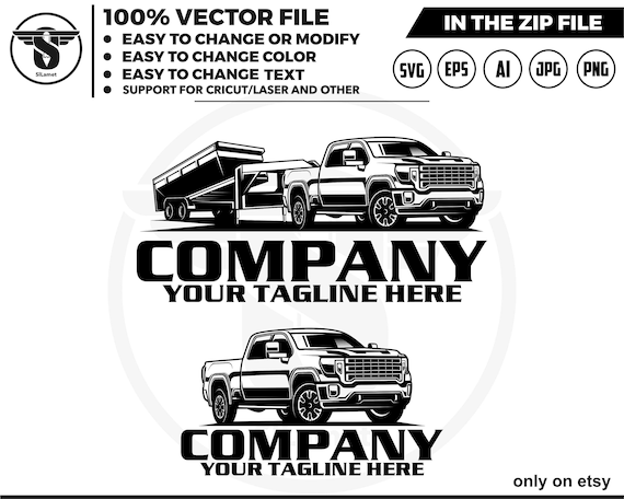 GMC Sierra 3500HD, silhouette dump trailer pickup logo, pickup and dump trailer logo, trailer towing logo, truck pickup logo svg, pickup GMC