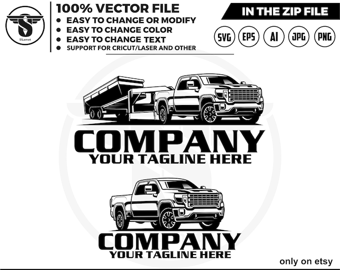 GMC Sierra 3500HD, silhouette dump trailer pickup logo, pickup and dump trailer logo, trailer towing logo, truck pickup logo svg, pickup GMC