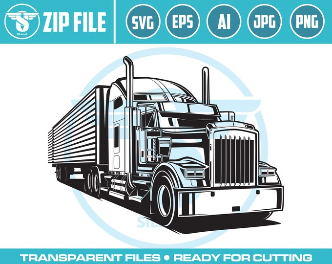 Semi Truck Trailer svg, Truck Driver Trucker Big Rigg 18 Wheeler Semi Tractor Trailer Shipping Trucking Logo .SVG Vector Cricut Cut Cutting
