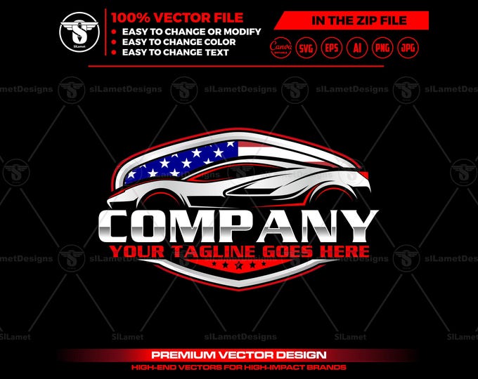 American Sports Car Logo Template: USA Automotive SVG, car dealer vector