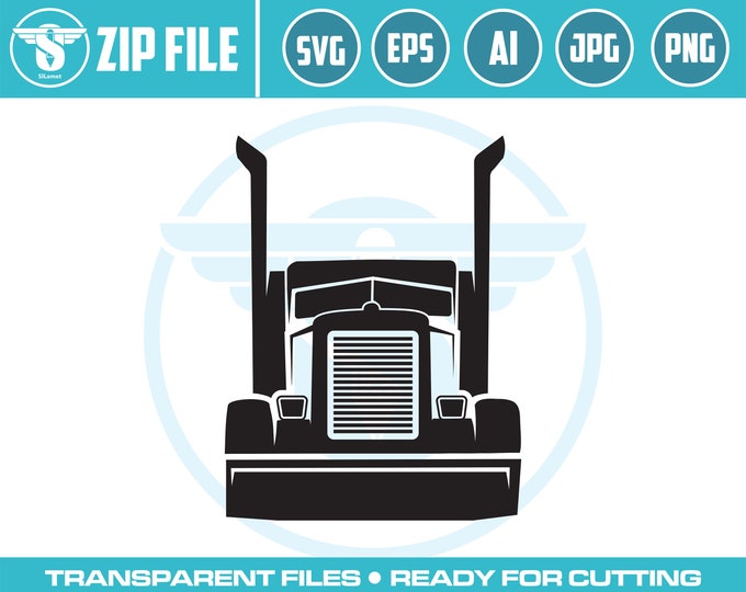 front view Truck svg, Truck Driver Trucker Big Rigg 18 Wheeler Semi Tractor Trailer Shipping Trucking Logo .SVG Vector Cricut Cut Cutting